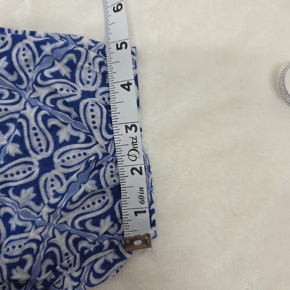 SOLD  Talbots Woman Medium Tunic Blouse Blue 3/4 Sleeve Button Front Boho Cotton - Picture 14 of 16